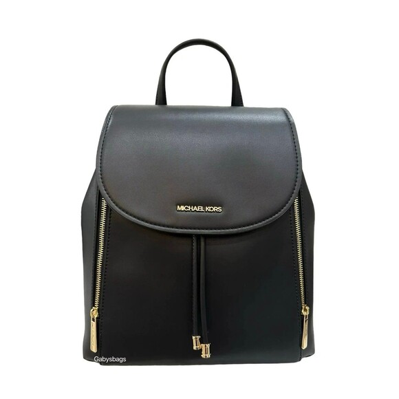 New Michael Kors Phoebe Medium Flap Drawstring Backpack Non-Leather Vegan Black - Picture 4 of 7